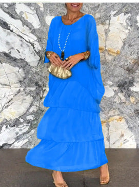 Wholesale fashion new chiffon mesh batwing sleeve round neck long dress